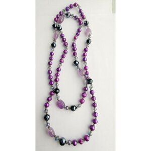 Freshwater pearl amethyst and crystal rope necklace 46" NEW